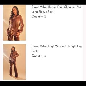 brown velvet 2 piece set. long sleeve & pant.